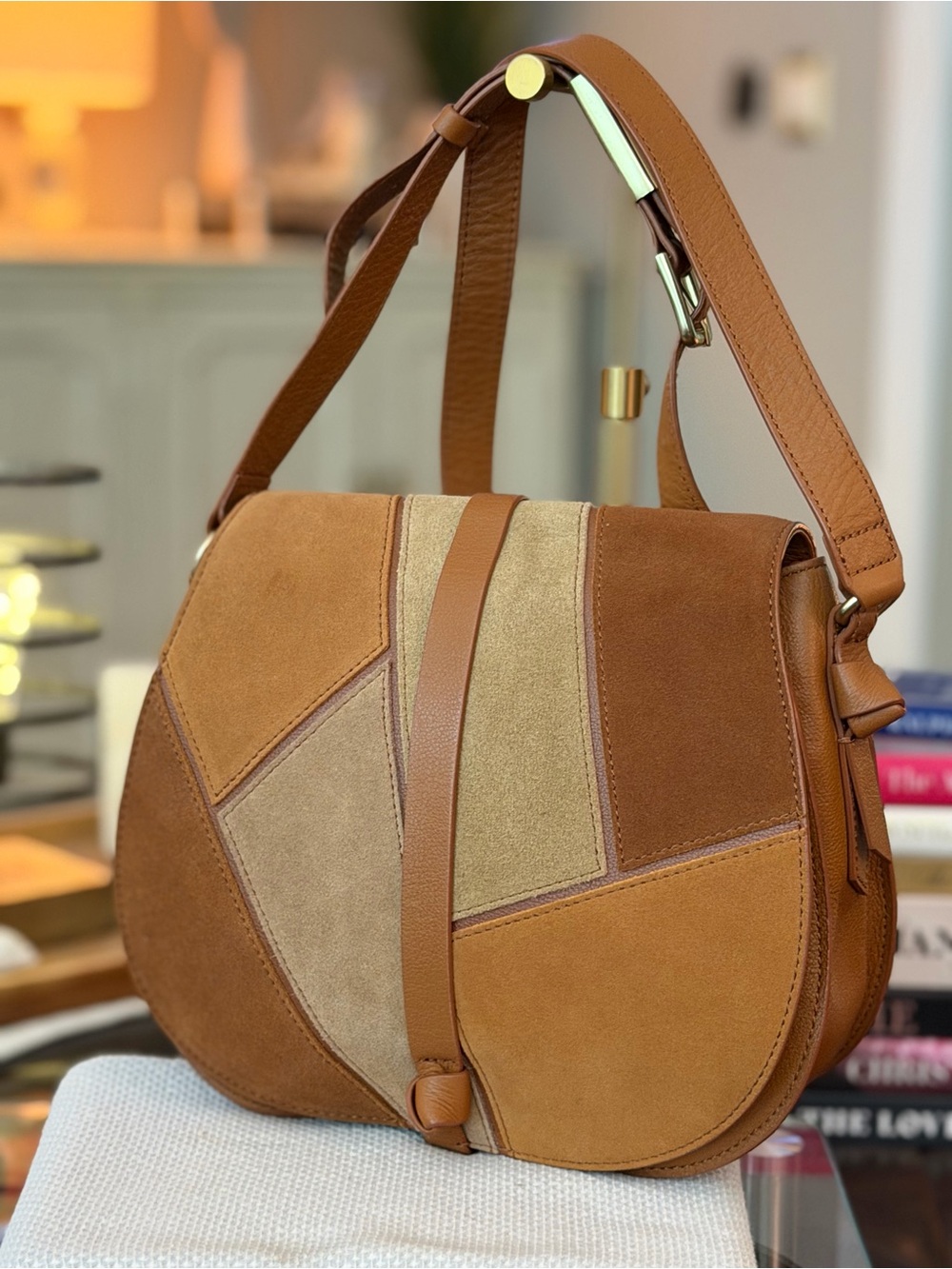 FOLEY + CORINNA Daisy Patchwork Saddle Bag in Neutral/Multi Colorway, Like New